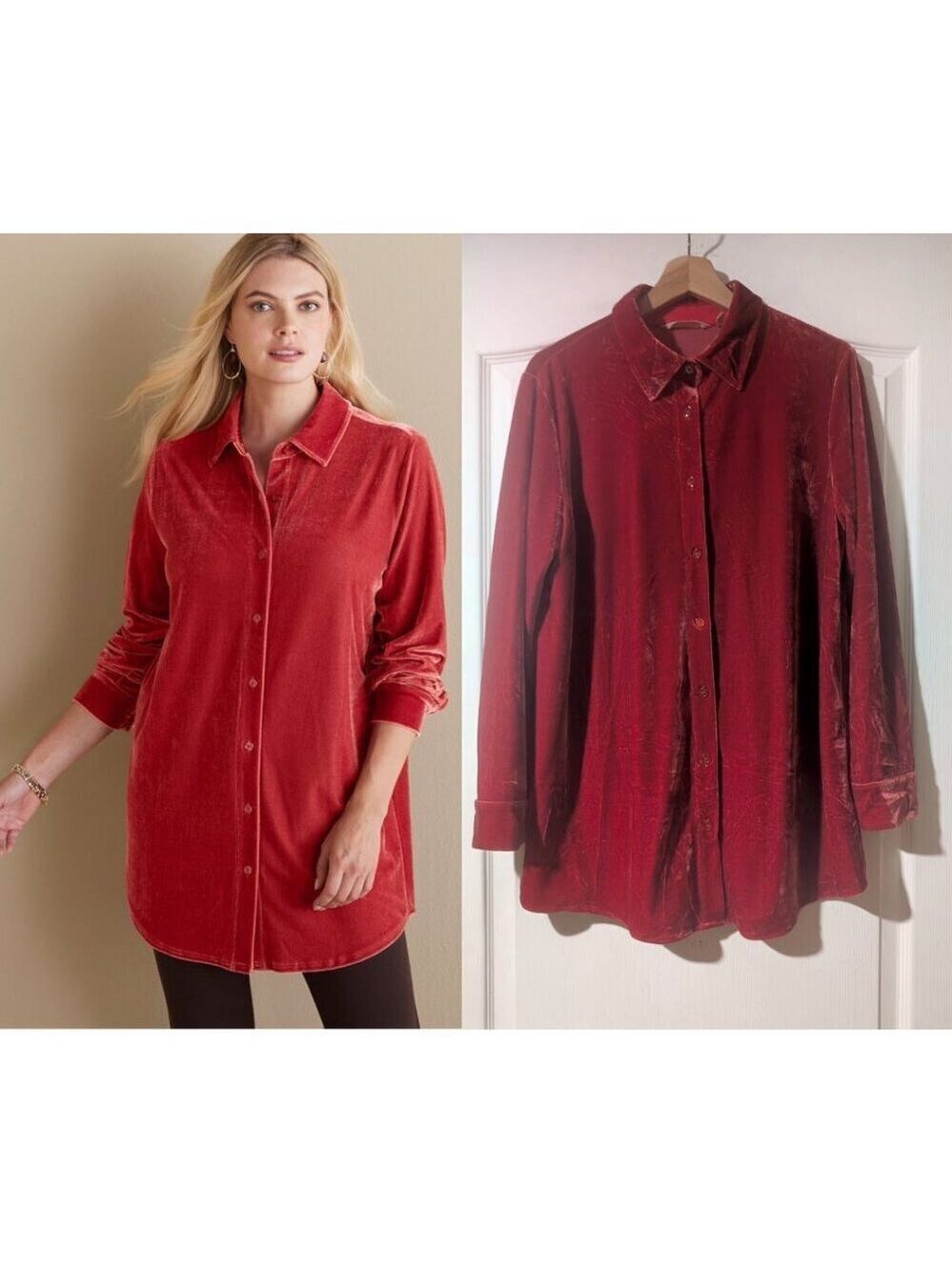 Soft Surroundings | Velvet Boyfriend Tunic Shirt In Garnet